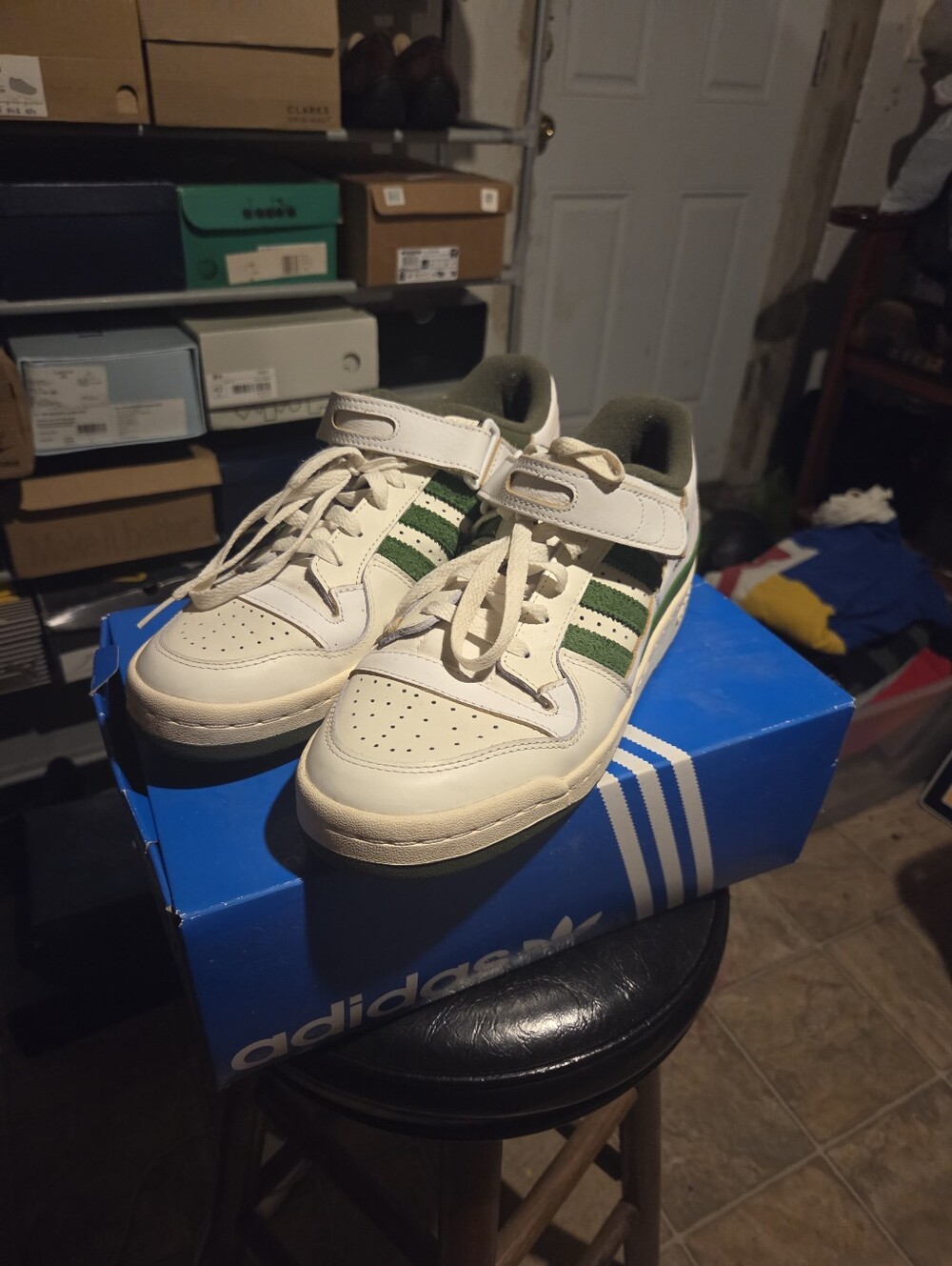 adidas Kids Cream Sneakers with Green Stripes